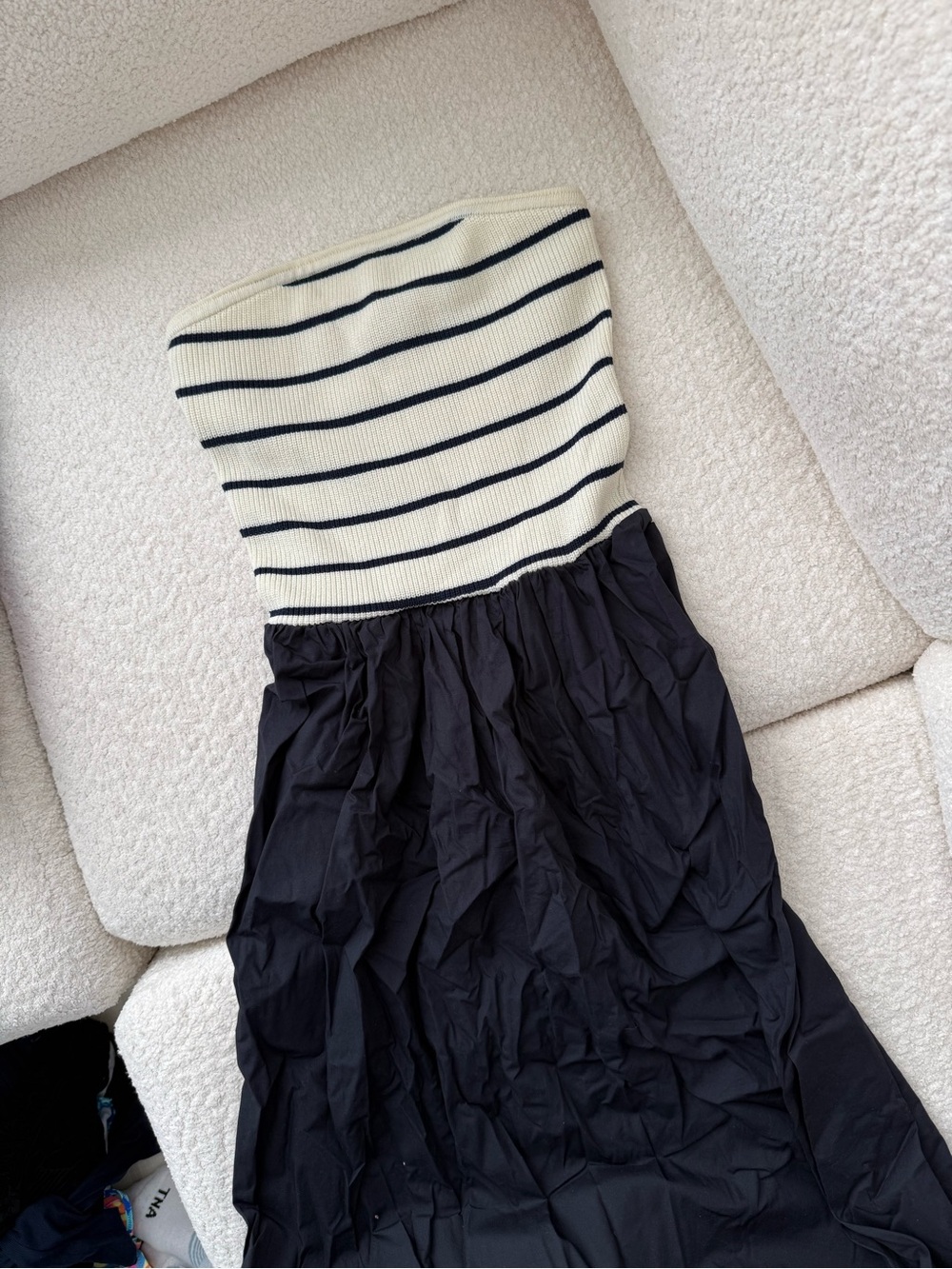 Moon River Navy and Cream Strapless Maxi Dress